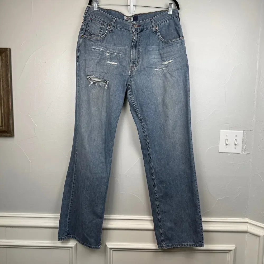 Vintage Phat Farm Distressed Jeans 34x34 Light Wash Straight Leg Y2K Streetwear